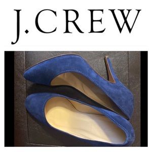 J. Crew Blue Suede Slip On Round Toe Pump Heels